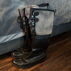 UGG Gray Fuzzy leather knee high  Boots 9